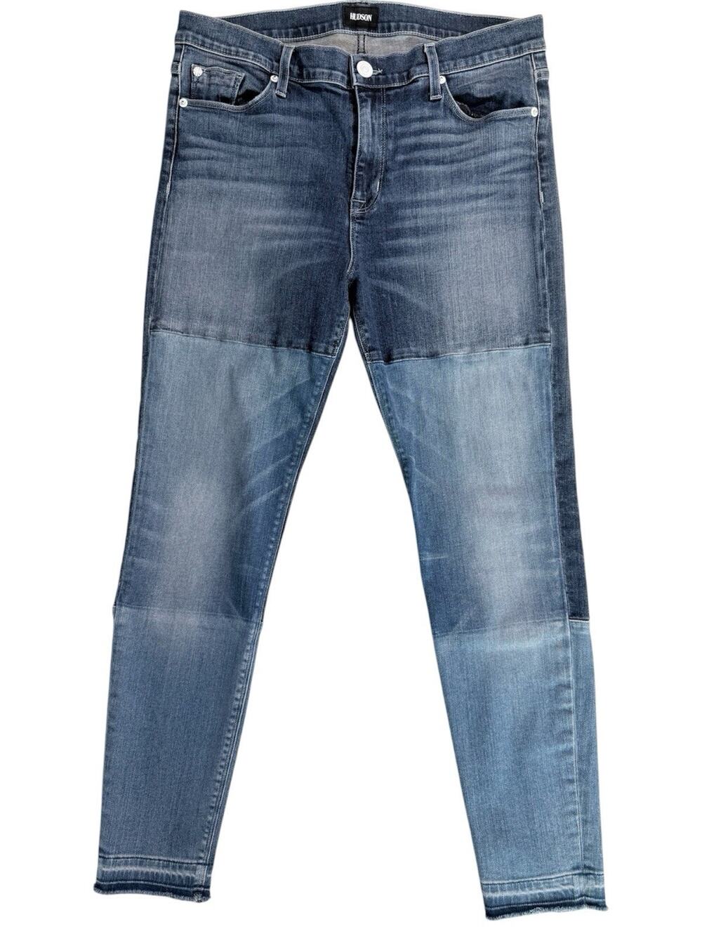 Hudson Isla Midrise Crop Skinny Jeans Sz 32 Blue Released Hem Colorblock USA